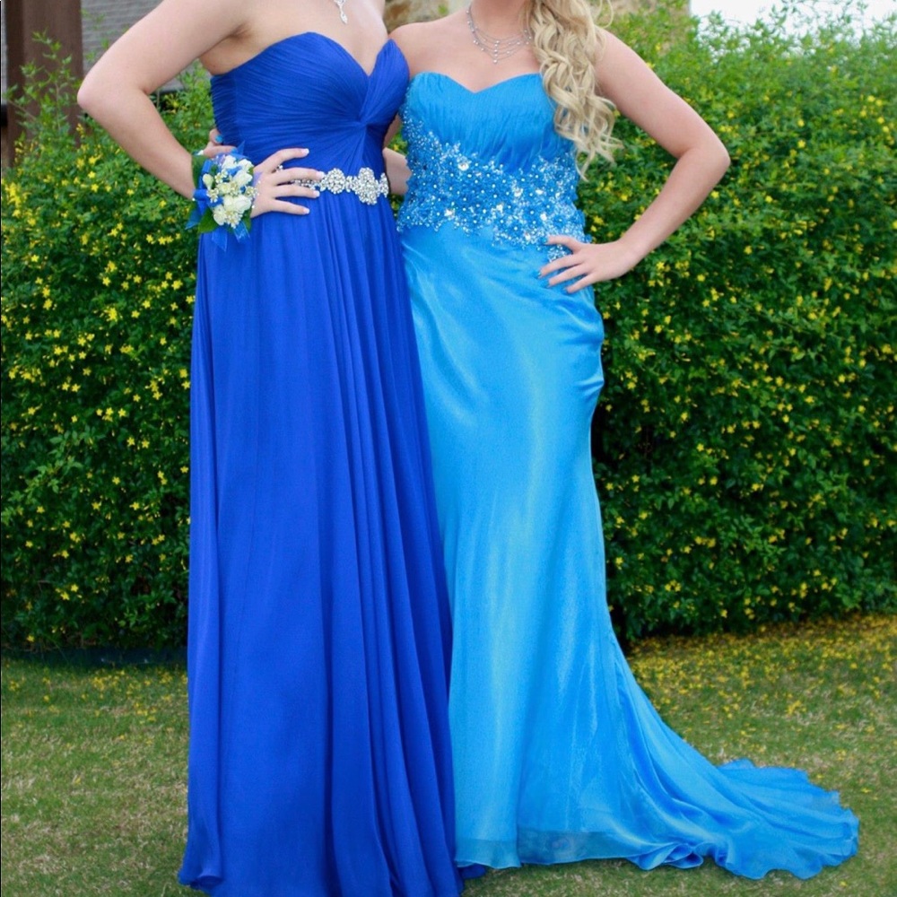 Blue a line strapless prom dress - Picture 1 of 1